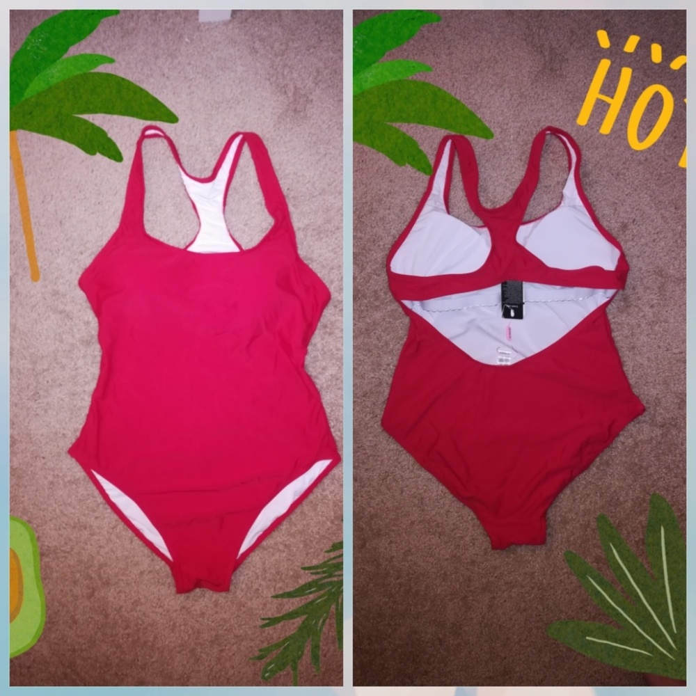 Red Sport Racerback One Piece Swimwear